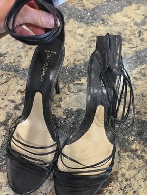 BCBGirls Black Strappy Ankle-Tie Stiletto Sandals